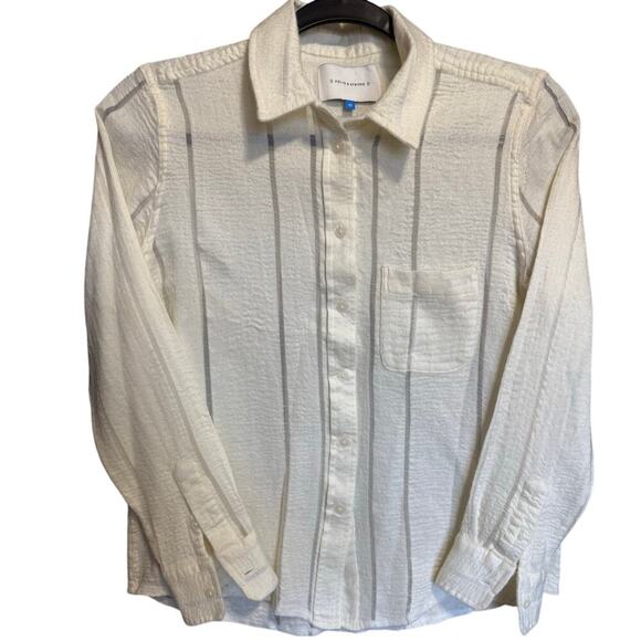 Solid And Striped Oxford Pocket Button Down Tunic Top Wool Silk Size Medium - Picture 3 of 11